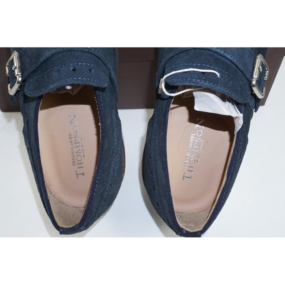 New Thompson Mens US 9 Blue Suede Kilted Almond Cap Toe Single Monk Strap Loafer - Picture 7 of 10